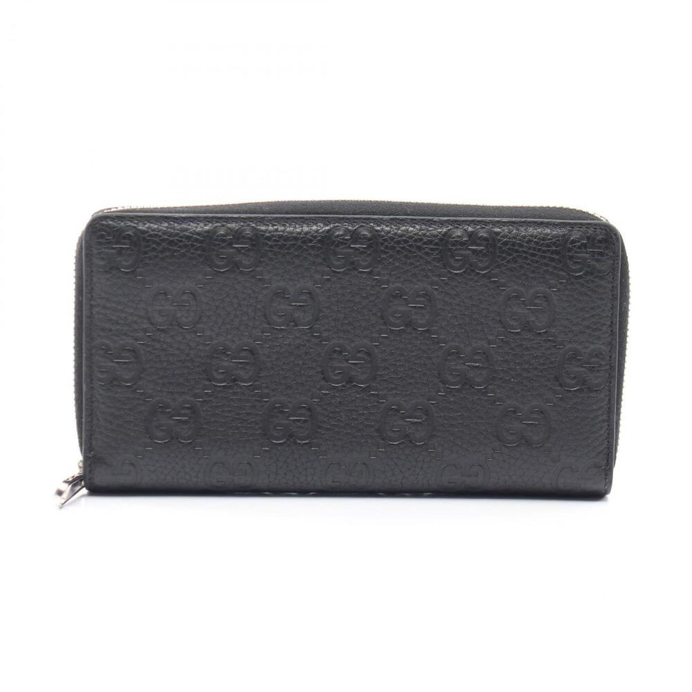 Gucci GUCCI Imprint Round Long Wallet Leather Women's Black 835003